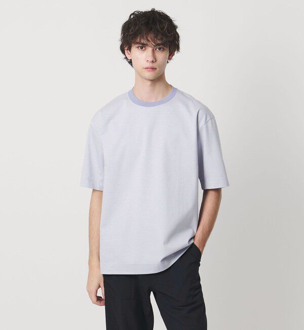UNITED ARROWS「ポンチボーダー Tシャツ デオドラント 抗菌防臭 接触冷感」|Tシャツ・カットソー|LT.BLUE