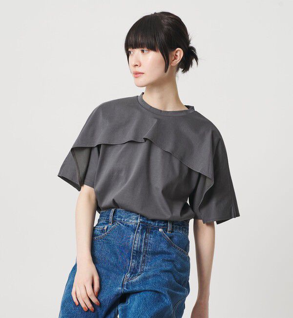 BEAUTY&YOUTH UNITED ARROWS「【WEB限定 Wardrobe DAILY MINIMAL】ケープフリル ショートスリーブプルオーバー UVカット 接触冷感」|Tシャツ・カットソー|DK.GRAY