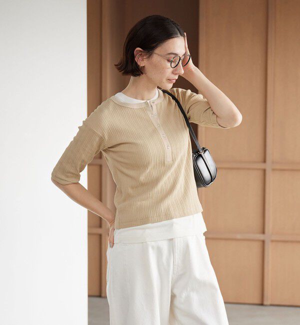 BEAUTY&YOUTH UNITED ARROWS「【WEB限定】ランダムリブ ヘンリーネック スナップ 5分袖Tシャツ」|Tシャツ・カットソー|BEIGE