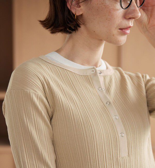 BEAUTY&YOUTH UNITED ARROWS「【WEB限定】ランダムリブ ヘンリーネック スナップ 5分袖Tシャツ」|Tシャツ・カットソー|