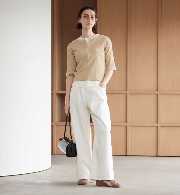 BEAUTY&YOUTH UNITED ARROWS「【WEB限定】ランダムリブ ヘンリーネック スナップ 5分袖Tシャツ」|Tシャツ・カットソー|