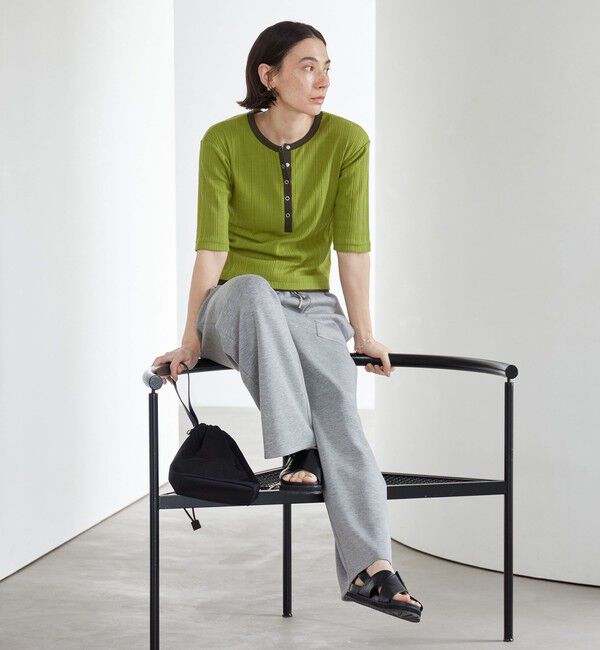 BEAUTY&YOUTH UNITED ARROWS「【WEB限定】ランダムリブ ヘンリーネック スナップ 5分袖Tシャツ」|Tシャツ・カットソー|