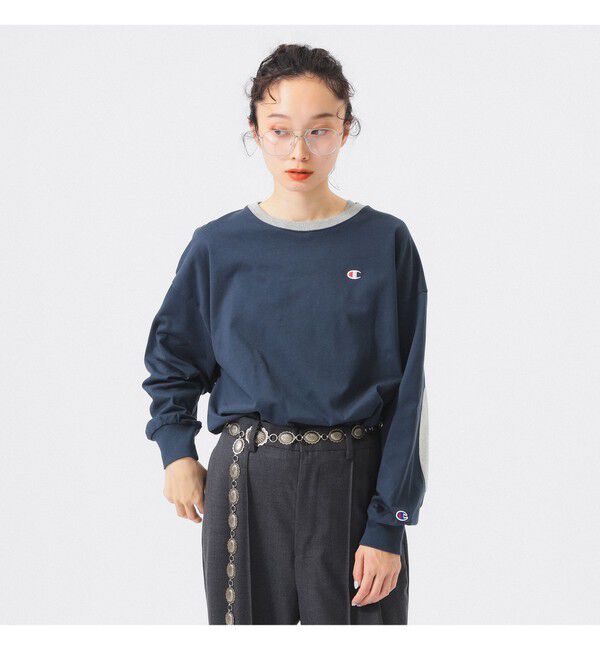 BEAMSBOY「【別注】Champion / エルボーパッチ Tシャツ」|Tシャツ・カットソー|NAVY