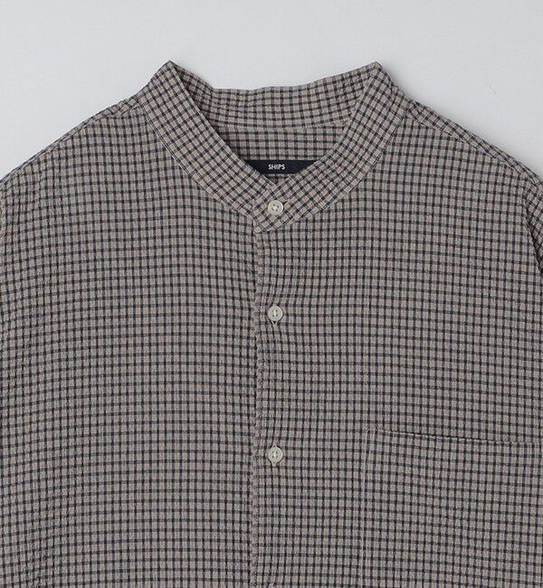 SHIPS「SHIPS: エアー サッカー バンドカラー リラックス 長袖 シャツ〈単色／チェック〉」|シャツ・ブラウス|