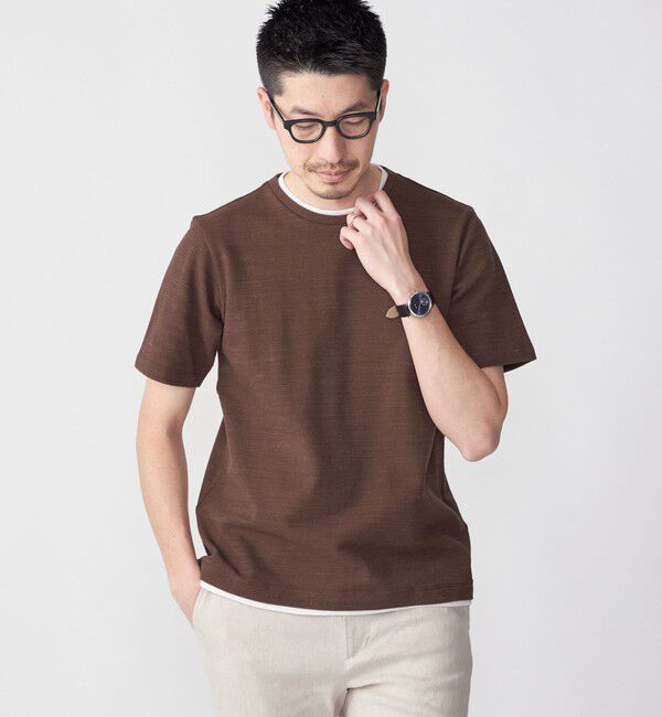 SHIPS「SHIPS: フェイクレイヤード ピケ クルーネック Tシャツ」|Tシャツ・カットソー|ブラウン