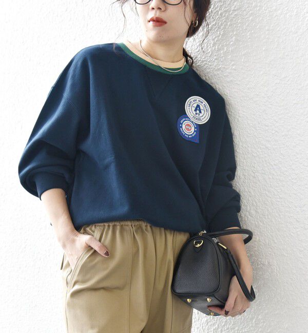 SHIPS any「SHIPS any:〈洗濯機可能〉USAコットン 裏毛 ワッペン ライン スウェット」|スウェット・ジャージ|ネイビー