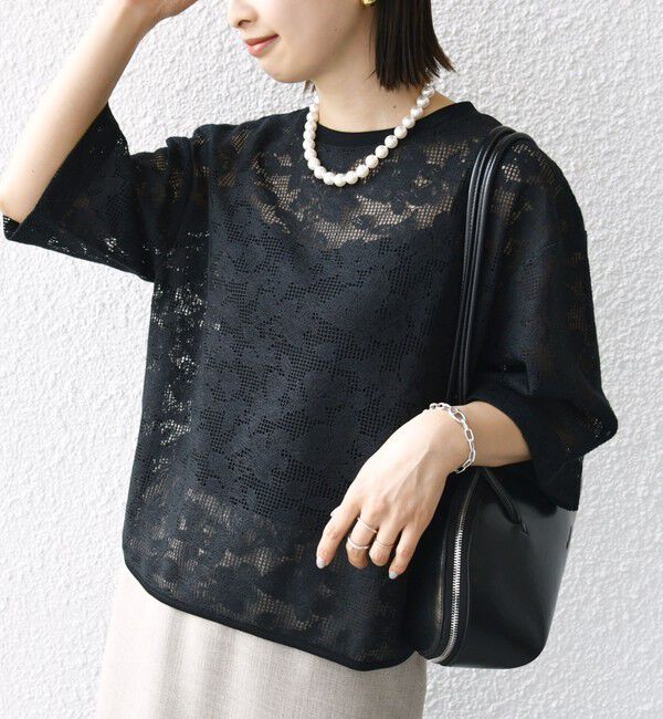 SHIPS for women「〈手洗い可能〉オーガニック コットン レース ショート スリーブ プルオーバー」|Tシャツ・カットソー|