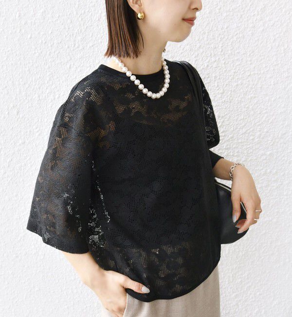 SHIPS for women「〈手洗い可能〉オーガニック コットン レース ショート スリーブ プルオーバー」|Tシャツ・カットソー|