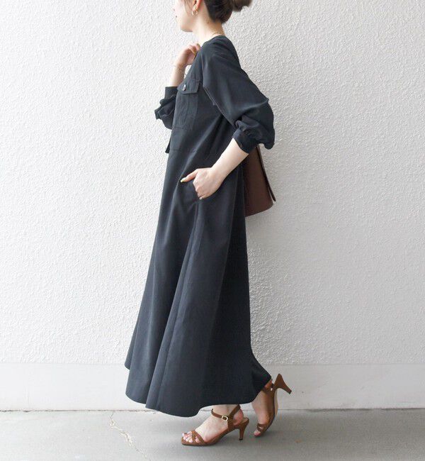 SHIPS any「SHIPS any:〈洗濯機可能〉ピーチスキン クルーネック ポケット フレア ワンピース」|ワンピース|