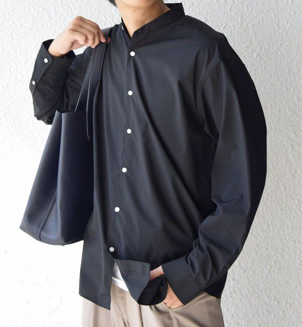 SHIPS any「SHIPS any: LIM BLESS ソリッド / ストライプ バンドカラー シャツ 25AW◇」|シャツ・ブラウス|ネイビー