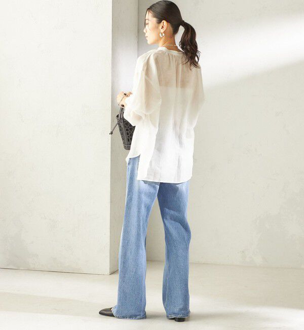 SHIPS for women「《一部追加予約》〈手洗い可能〉IMPERIAL LINEN 混 バンドカラー スキッパー シャツ」|シャツ・ブラウス|