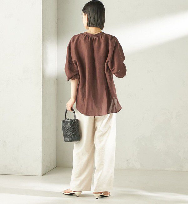 SHIPS for women「《一部追加予約》〈手洗い可能〉IMPERIAL LINEN 混 バンドカラー スキッパー シャツ」|シャツ・ブラウス|