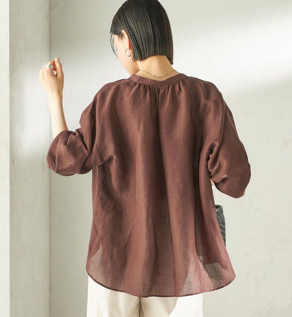 SHIPS for women「《一部追加予約》〈手洗い可能〉IMPERIAL LINEN 混 バンドカラー スキッパー シャツ」|シャツ・ブラウス|