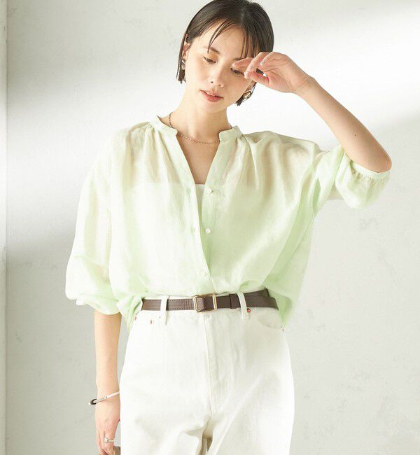 SHIPS for women「《一部追加予約》〈手洗い可能〉IMPERIAL LINEN 混 バンドカラー スキッパー シャツ」|シャツ・ブラウス|