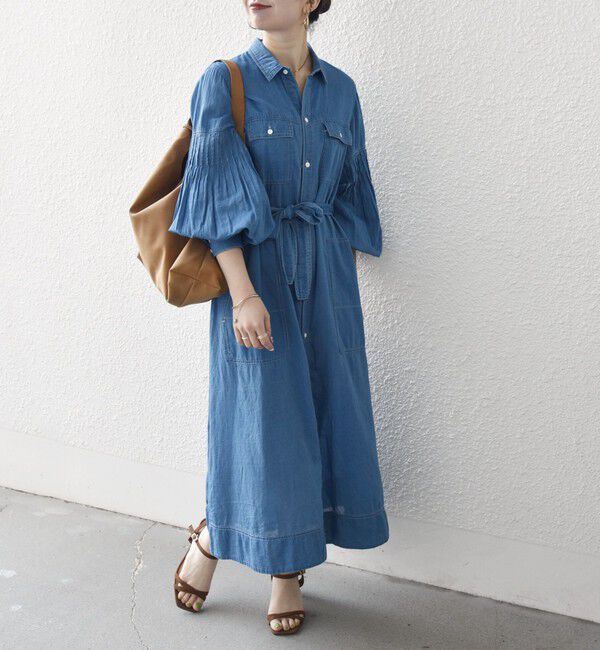 SHIPS any「SHIPS any:〈手洗い可能〉シアー デニム ポケット ロング シャツ ワンピース」|ワンピース|