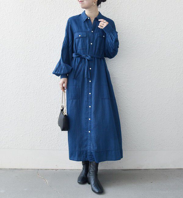 SHIPS any「SHIPS any:〈手洗い可能〉シアー デニム ポケット ロング シャツ ワンピース」|ワンピース|