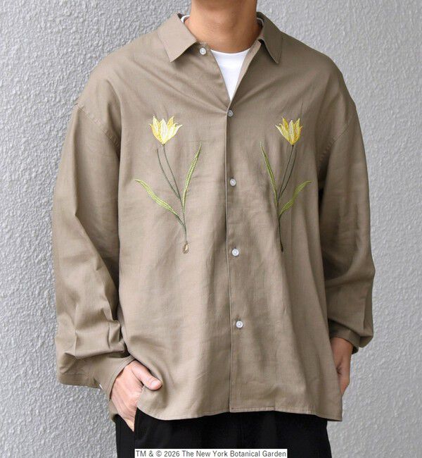 SHIPS any「【SHIPS any別注】NYBG: フラワー ロゴ 刺繍 リラックス リネン ミックス シャツ◆」|シャツ・ブラウス|