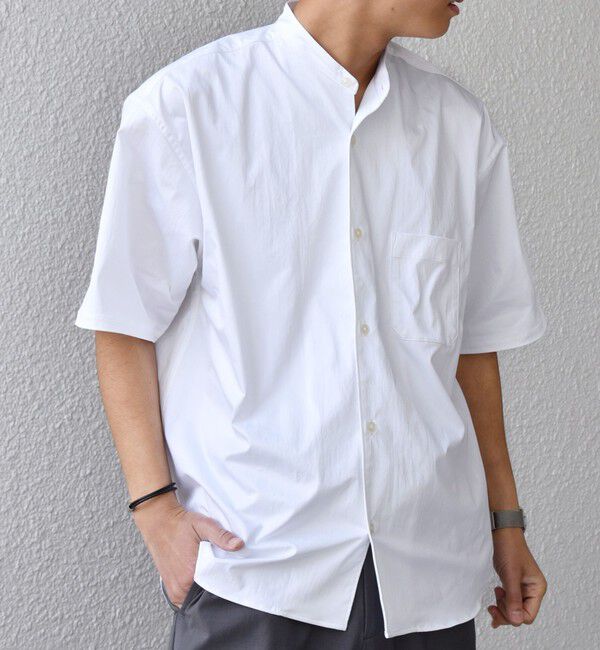 SHIPS any「SHIPS any:〈ストレッチ〉Primeflex(R) JAPAN MADE バンドカラー ポケット 半袖 シャツ◆」|シャツ・ブラウス|ホワイト