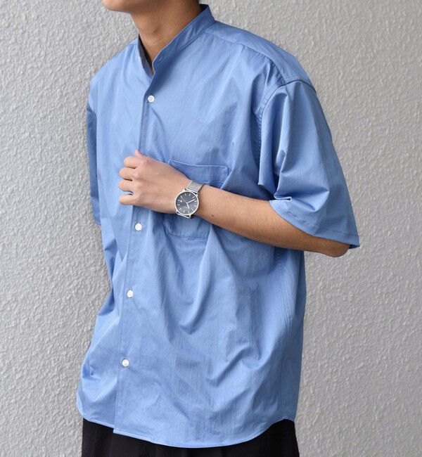 SHIPS any「SHIPS any:〈ストレッチ〉Primeflex(R) JAPAN MADE バンドカラー ポケット 半袖 シャツ◆」|シャツ・ブラウス|ブルー