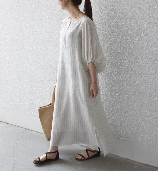 SHIPS any「《予約》SHIPS any:〈洗濯機可能〉リネン ミックス ボリューム スリーブ ワンピース」|ワンピース|