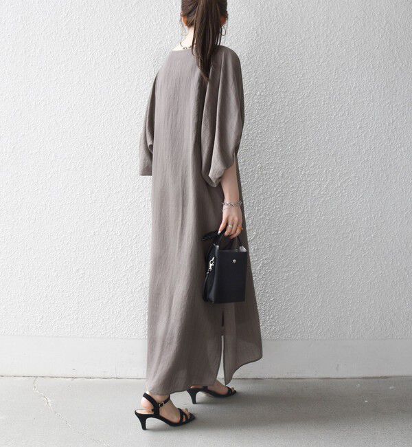 SHIPS any「《予約》SHIPS any:〈洗濯機可能〉リネン ミックス ボリューム スリーブ ワンピース」|ワンピース|