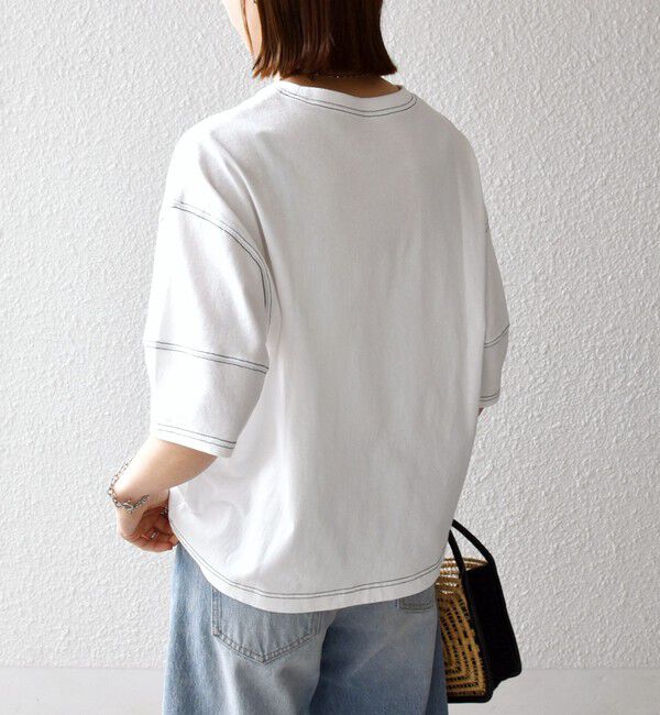 SHIPS any「《予約》SHIPS any:〈抗菌防臭/洗濯機可能〉USAコットン 配色 ステッチ ワイド TEE」|Tシャツ・カットソー|