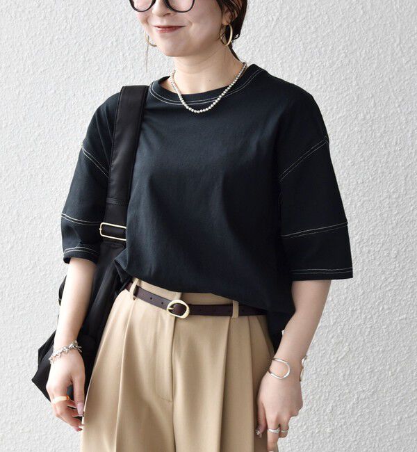 SHIPS any「《予約》SHIPS any:〈抗菌防臭/洗濯機可能〉USAコットン 配色 ステッチ ワイド TEE」|Tシャツ・カットソー|