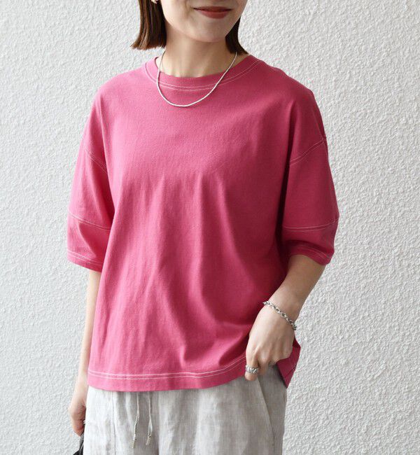 SHIPS any「《予約》SHIPS any:〈抗菌防臭/洗濯機可能〉USAコットン 配色 ステッチ ワイド TEE」|Tシャツ・カットソー|