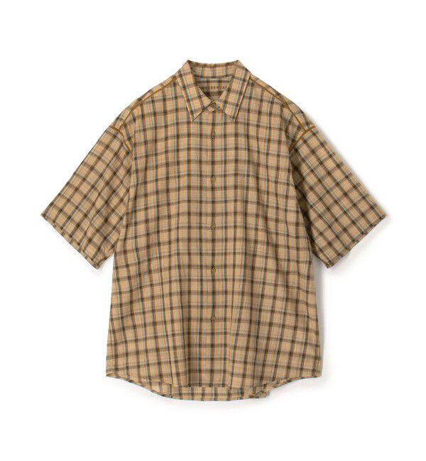 TOMORROWLAND MENS「インドコットン カスリチェック ハーフスリーブシャツ」|シャツ・ブラウス|44 ベージュ系