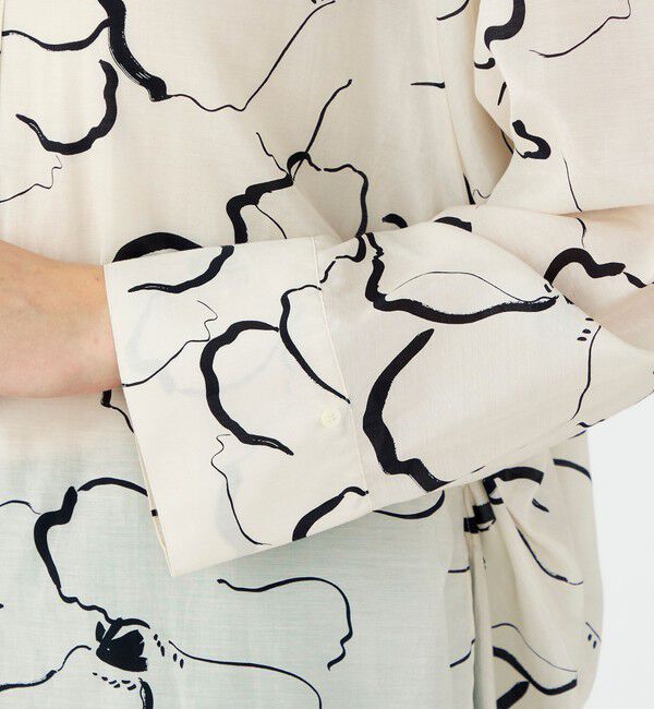 Ballsey「ドローイングフラワープリント サイドギャザーブラウス」|シャツ・ブラウス|