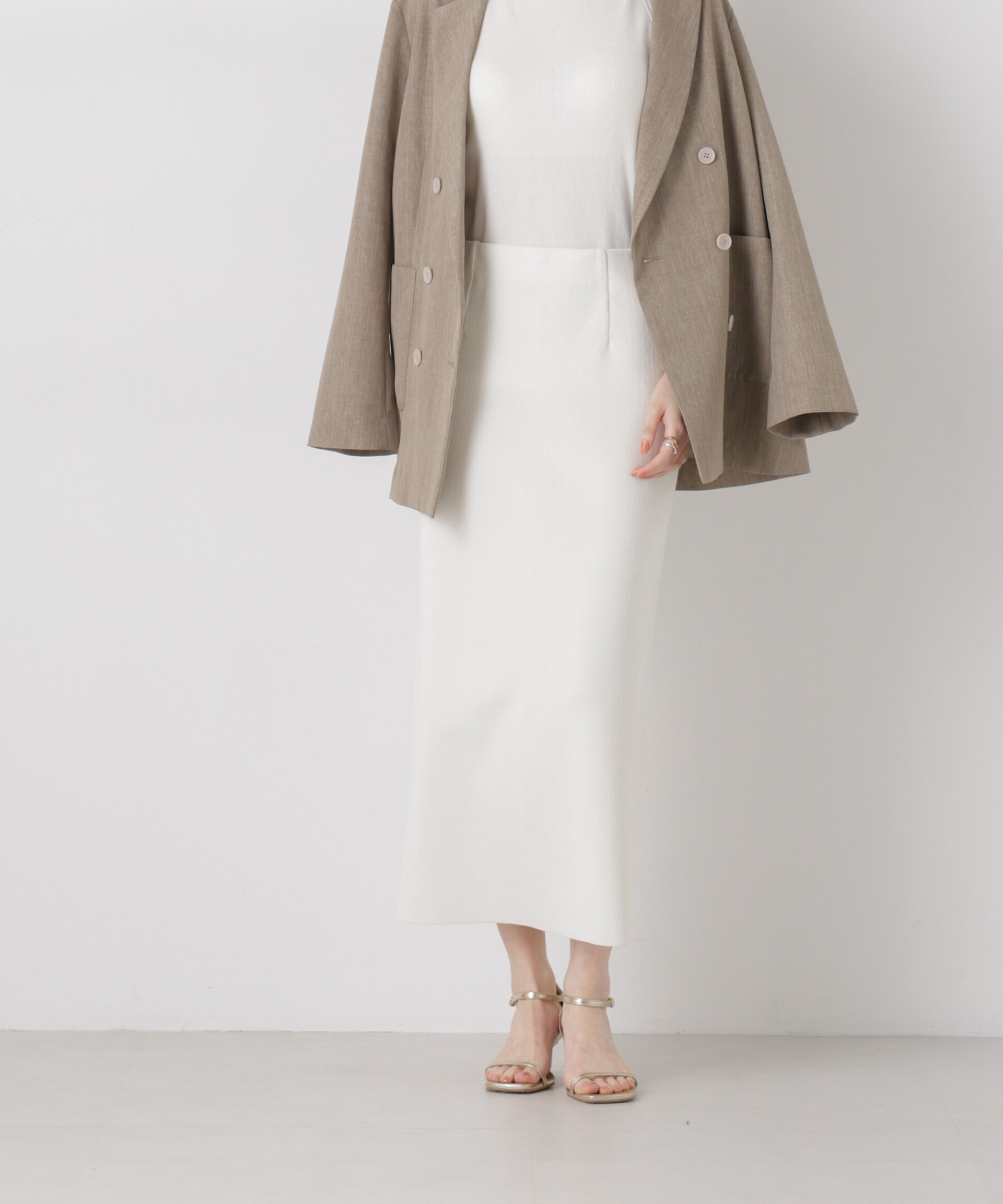 nano･universe「洗濯機洗可ストレートラインニットスカート(セットアップ可)」|スカート|ホワイト