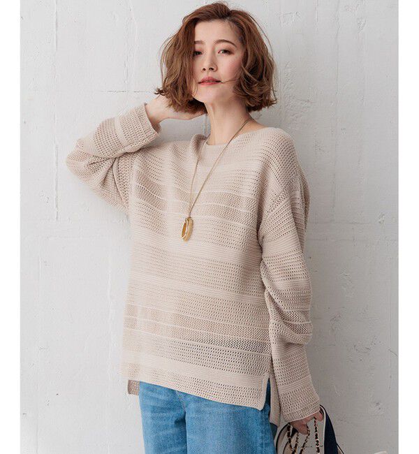 23区「【洗える】レーシーコットンコード ニット」|ニット・セーター|ベージュ系