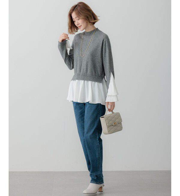 23区「【23区&times;Oggiコラボ】フレアサテンコンビ ラメニット」|ニット・セーター|