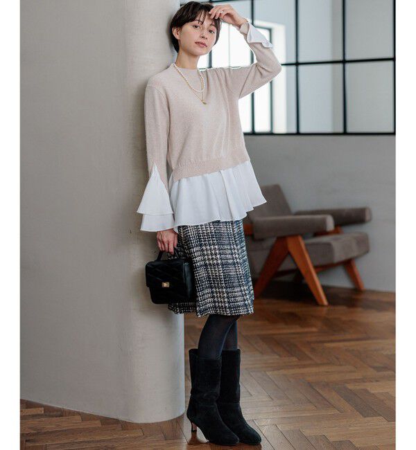 23区「【23区&times;Oggiコラボ】フレアサテンコンビ ラメニット」|ニット・セーター|