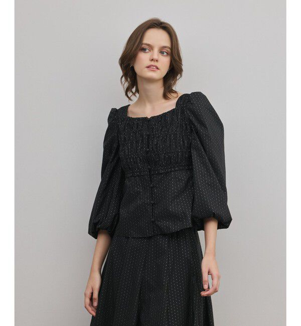 GRACE CONTINENTAL「ラメドットタフタジャガードトップ」|その他|ブラック