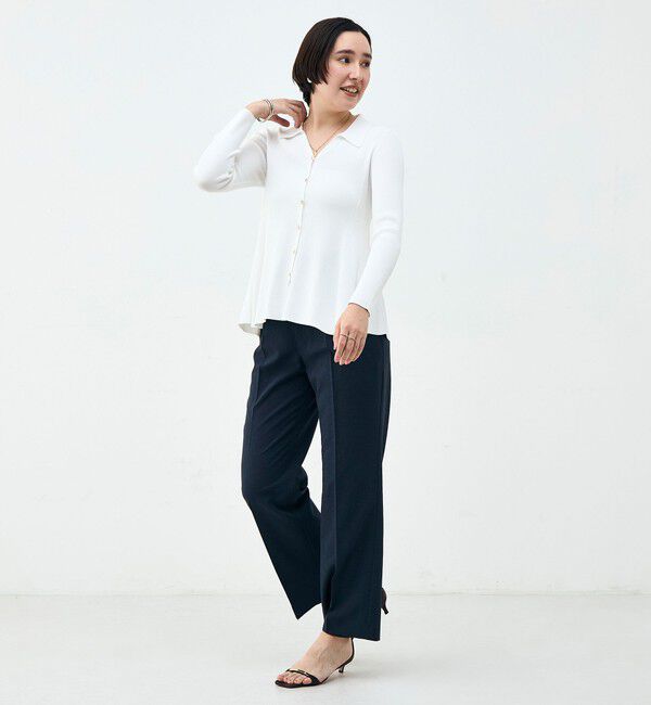 NOLLEY'S sophi「《手洗い可能》リブフレアスキッパーポロ襟カーディガン」|カーディガン|