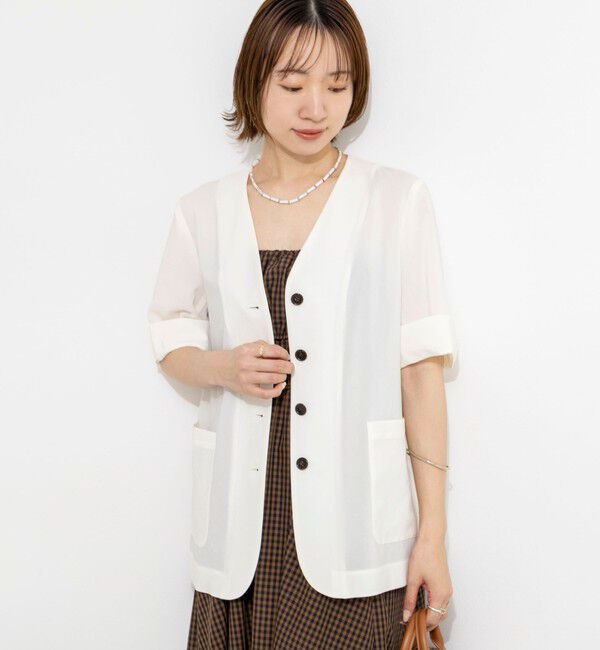 NOLLEY'S「ウォッシャブル高機能半袖ジャケット」|ノーカラージャケット|