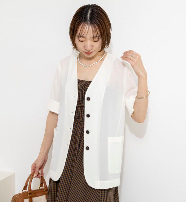 NOLLEY'S「ウォッシャブル高機能半袖ジャケット」|ノーカラージャケット|