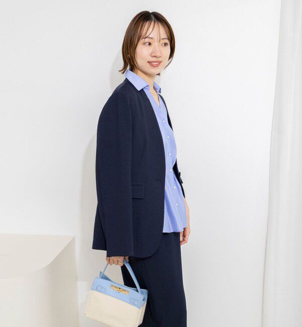 NOLLEY'S「《セットアップ対応》ストレッチツイルVネックジャケット」|ノーカラージャケット|