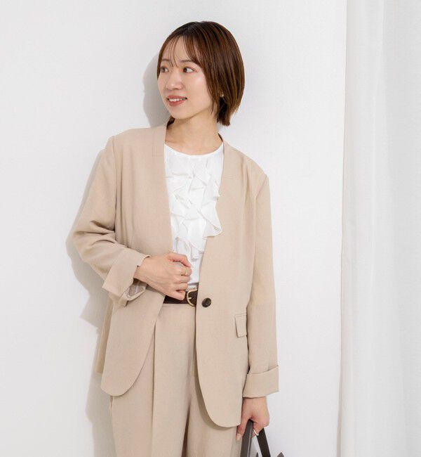 NOLLEY'S「《セットアップ対応》ストレッチツイルVネックジャケット」|ノーカラージャケット|