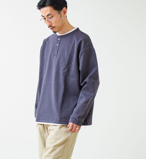 GLOSTER「【1枚で完成する】杢ダンボール ヘンリーネックフェイクレイヤー ロンT」|Tシャツ・カットソー|