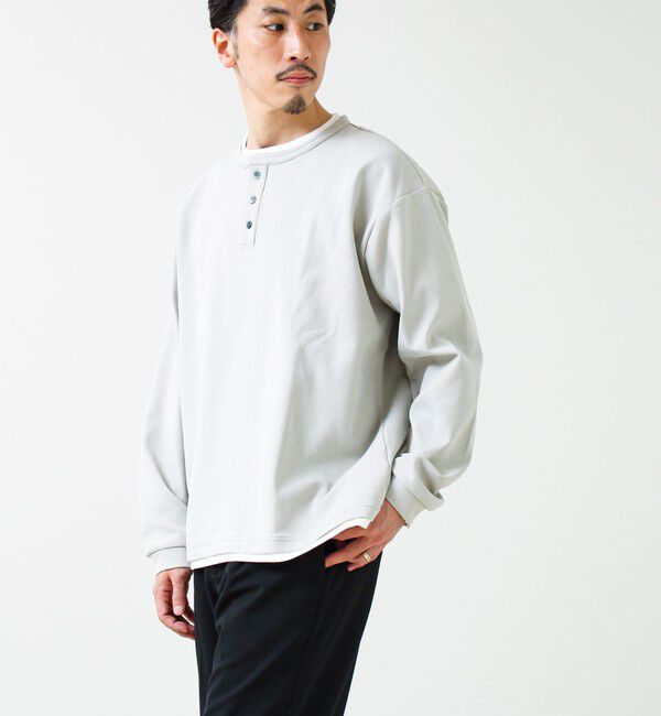 GLOSTER「【1枚で完成する】杢ダンボール ヘンリーネックフェイクレイヤー ロンT」|Tシャツ・カットソー|