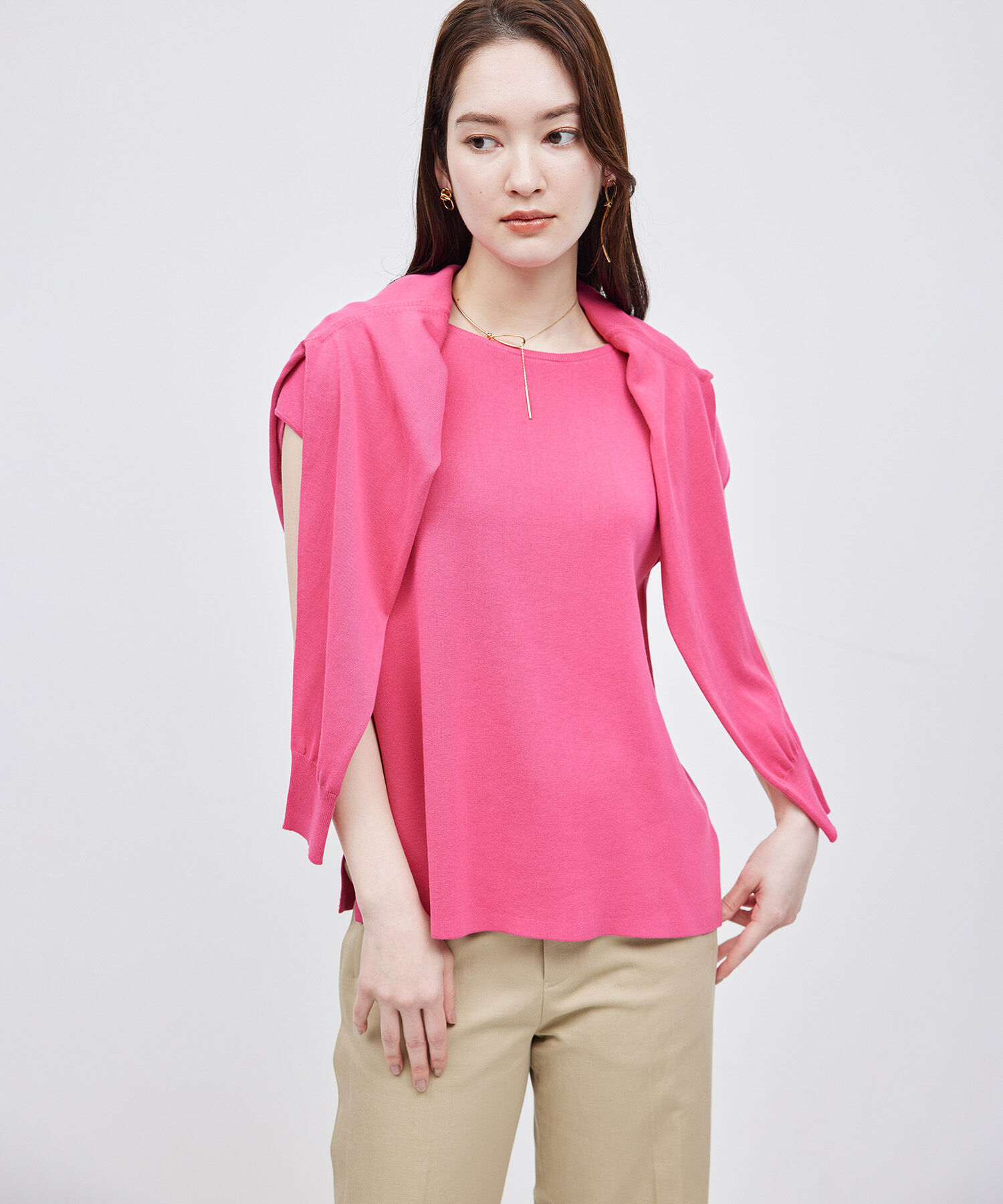 ROPE「【洗える】【接触冷感】ICE COTTONアームレットニットトップス【雑誌/メディア掲載】」|ニット・セーター|