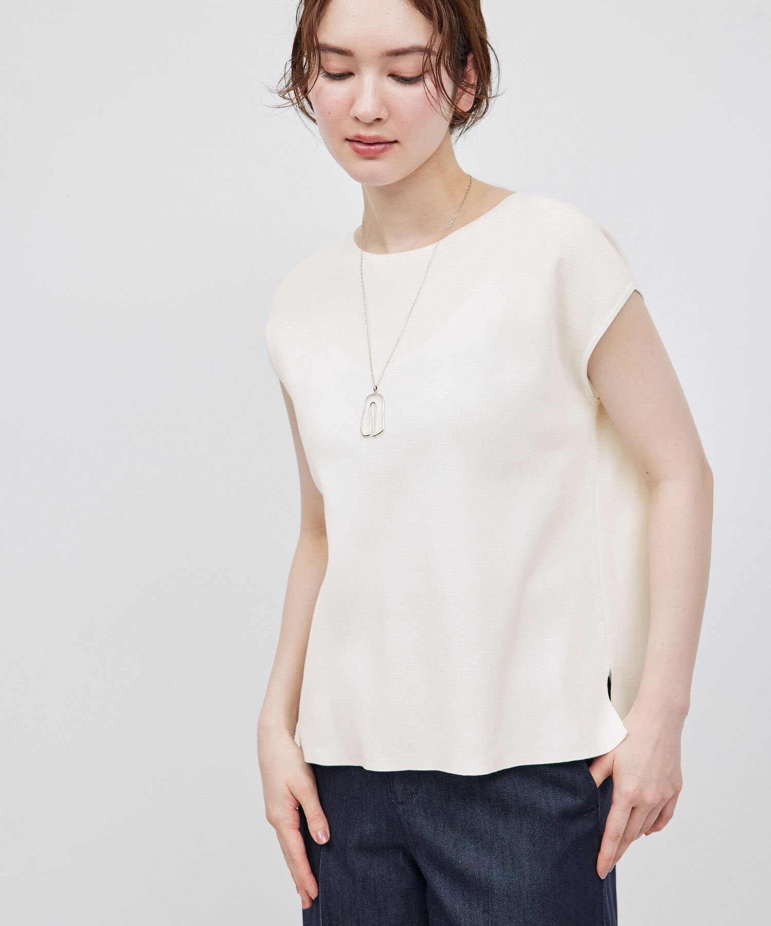 ROPE「【洗える】【接触冷感】ICE COTTONアームレットニットトップス【雑誌/メディア掲載】」|ニット・セーター|