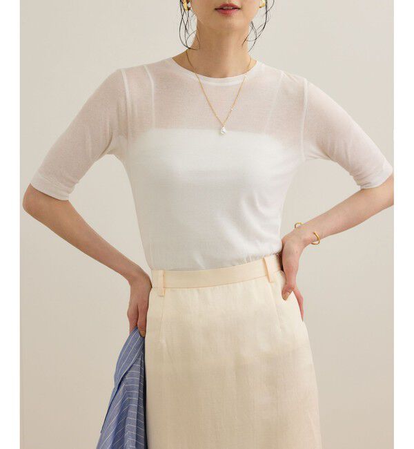 ROPE「シアーフライス5分袖プルオーバー」|Tシャツ・カットソー|ホワイト(10)