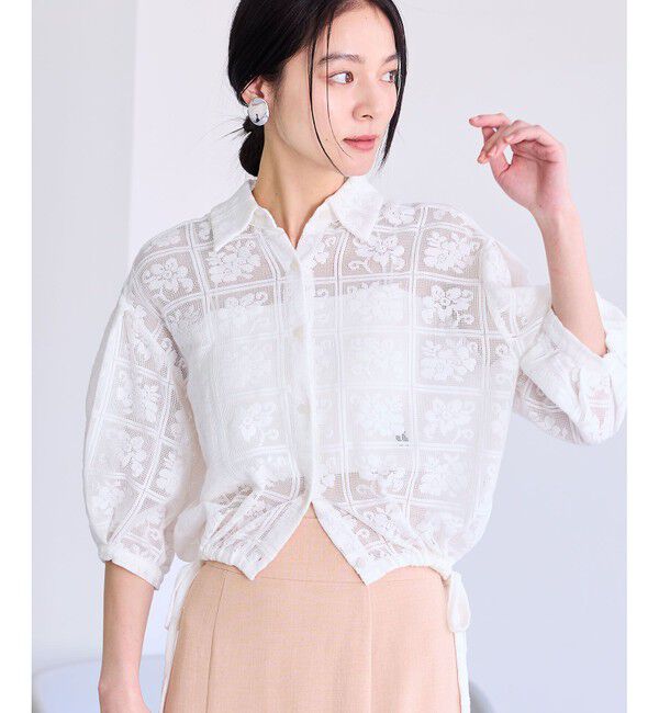 VIS「ドロストボリュームスリーブシャツ（レース・無地）」|シャツ・ブラウス|