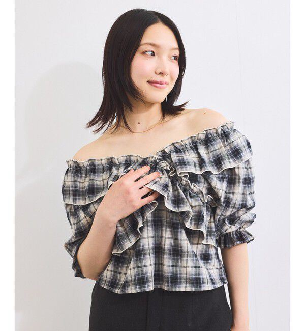 VIS「【2WAY】フリルチェックブラウス」|シャツ・ブラウス|