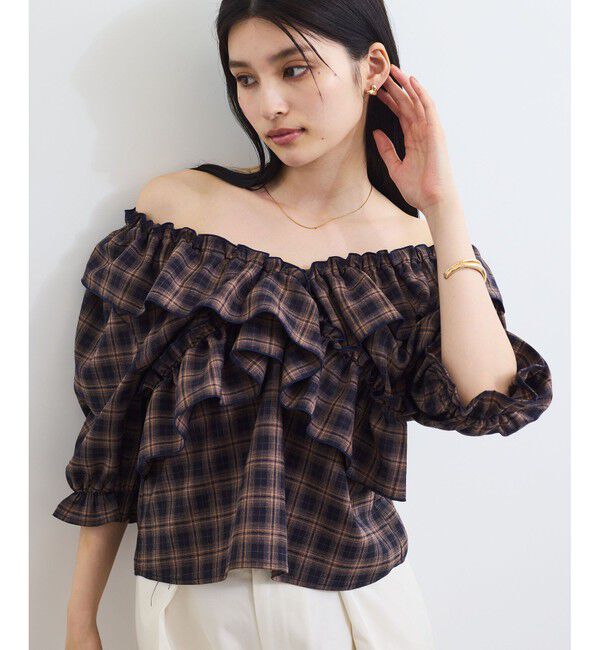 VIS「【2WAY】フリルチェックブラウス」|シャツ・ブラウス|ブラウン系(21)