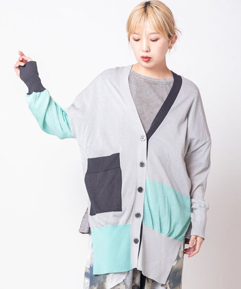  「カラーブロックニットカーディガン」|カーディガン|L .GRAY