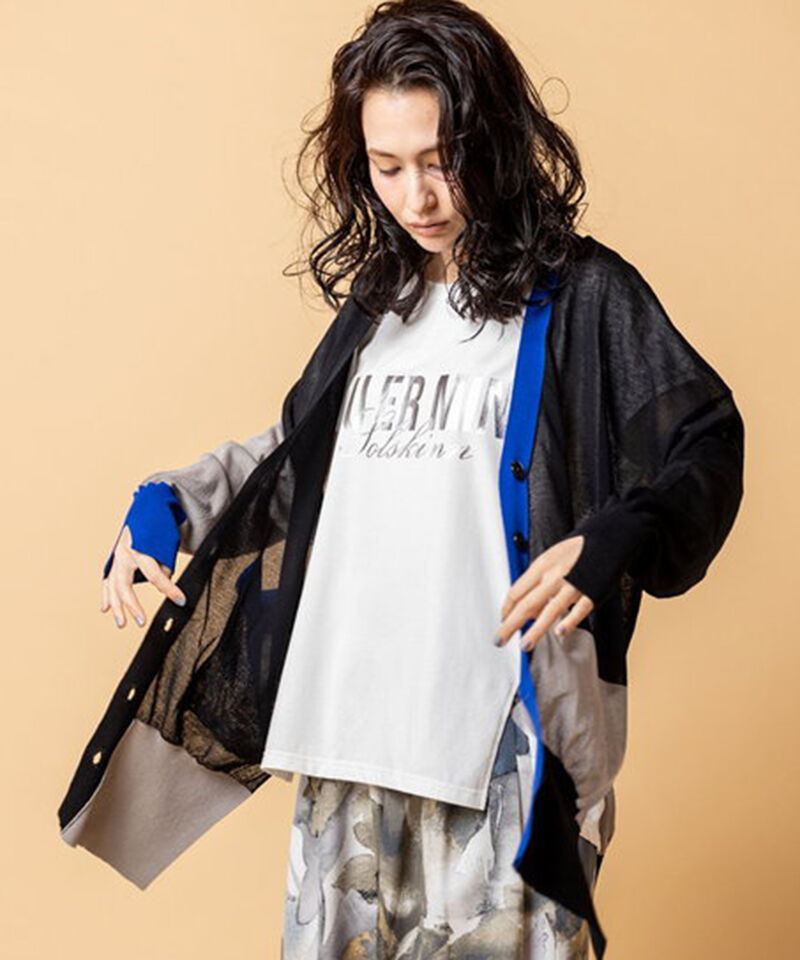  「カラーブロックニットカーディガン」|カーディガン|BLACK